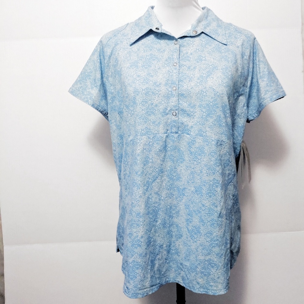 NWT Columbia Titanium Women’s Short Sleeve Shirt, Omni Dry, Sail Print